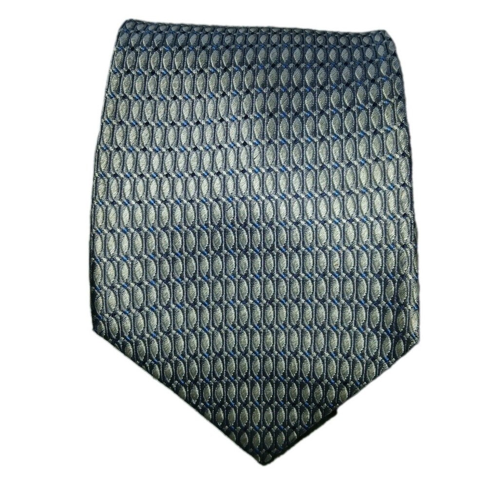 Woodward Mens Designer Neck Tie Imported 100% Silk Blue Grey Geo Motif 58x4 - Picture 1 of 4